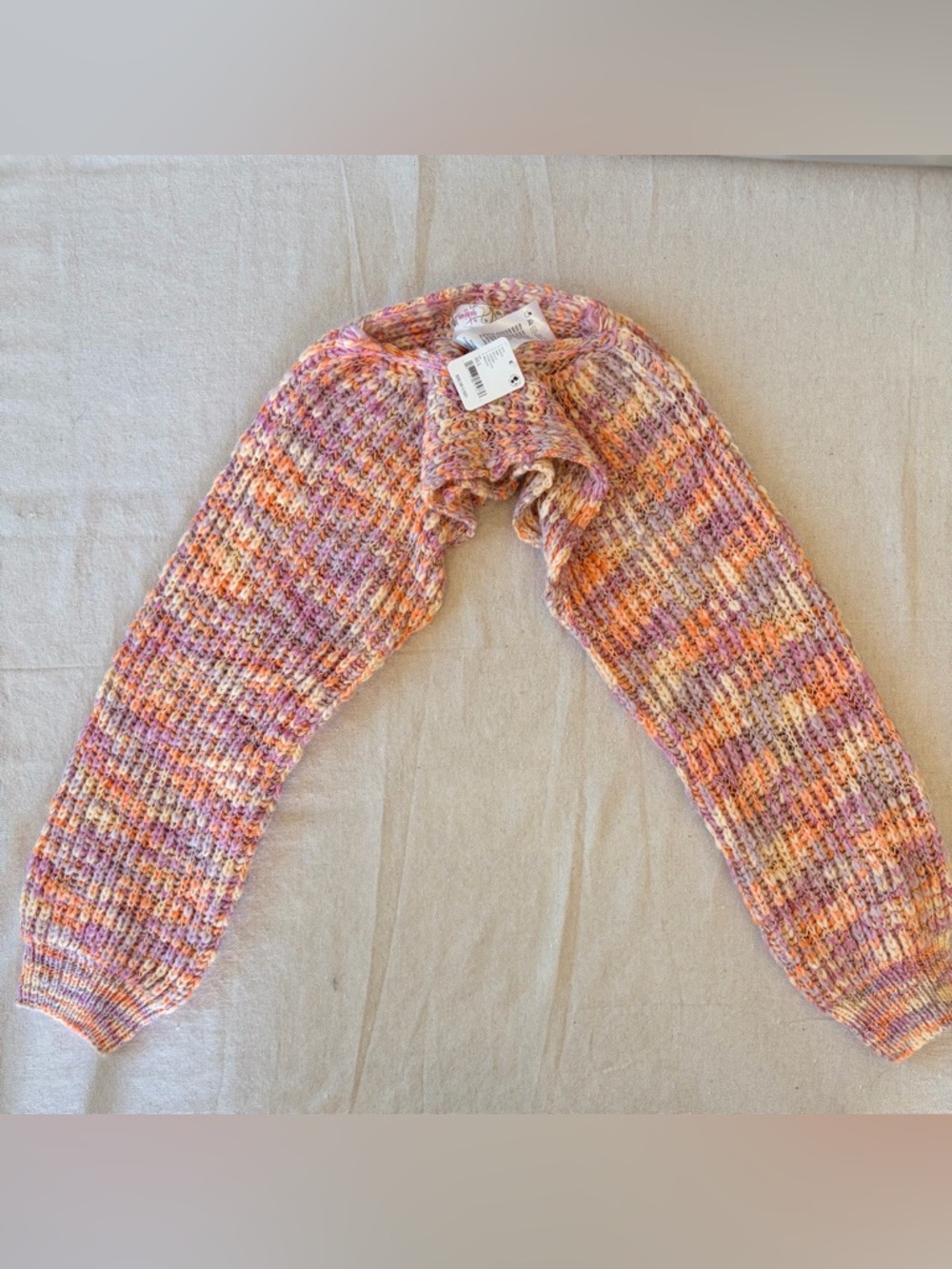 Free People Everly Multicolor Pastel Knit Shrug - Pink, Orange & Cream one Size